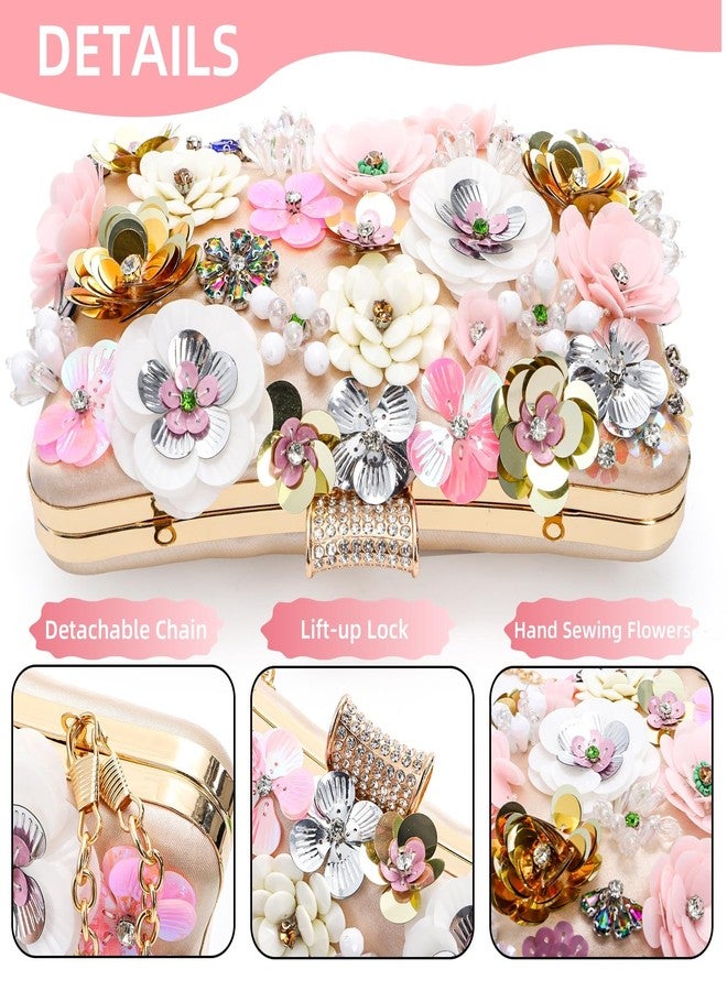 WRINGKIT Flower Clutch Evening Bag, Fancy Floral Evening Bag Purse for Woman, Colorful Embroidery Beaded Clutch with 2 Chain Straps, Bride Wedding Handbag Crossbody Shoulder Bag - Image 3
